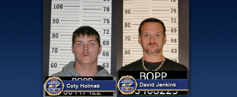 Coty Holmes (left) was captured in Florida. David Jenkins (right) is still at large and wanted by the Tennessee Bureau of Investigation.