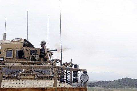 U.S. Army Soldiers from 426th Brigade Support Battalion, 1st Brigade Combat Team, 101st Airborne Division, fire the MK-19 automatic grenade launcher March 20 at a range outside Forward Operating Base Mehtar Lam, Afghanistan to maintain their skills and proficiency. (U.S. Army photo by Sgt. Jon Heinrich, CT 1-101 Public Affairs)