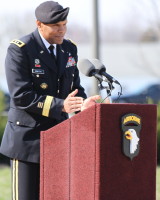 Maj. Gen. Leslie Smith leads a round of applause for SFC. Loheide