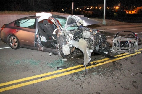 Nissan Altima crashed into a retaining wall on Cumberland Drive early Sunday morning.