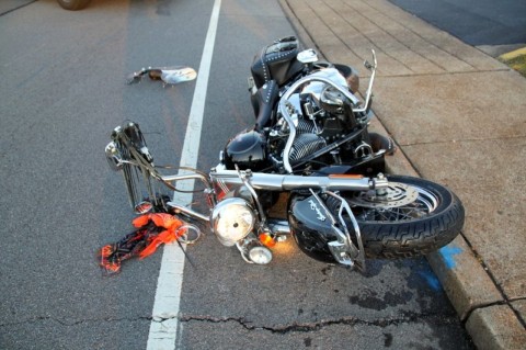 1987 Chevy Nova turned in front of an oncoming 2008 Harley Motorcycle on Madison Street. (Photo by CPD-Jim Knoll)