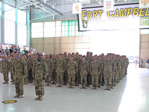 Soldiers assigned to the 3rd Brigade Combat Team “Rakkasans,” and 101st Combat Aviation Brigade, 101st Airborne Division (Air Assault), are greeted by family members during their welcome home ceremony, May 20th, 2013, at Fort Campbell, Ky. The Soldiers returned home after a nine-month deployment to Afghanistan in support of Operation Enduring Freedom, where they advised and assisted the Afghan National Security Forces to better enable them to take a lead role for their country in the future.