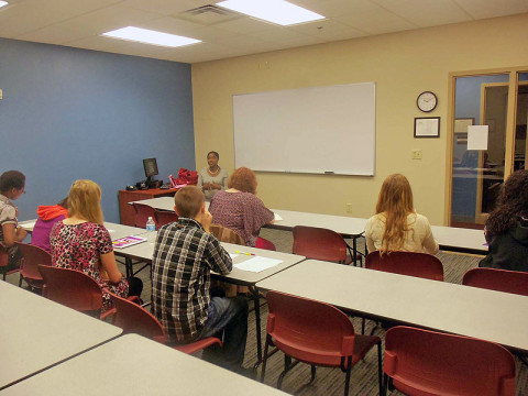 APSU's Makeba Webb speaks with LEAP Youth Career Development Program students.