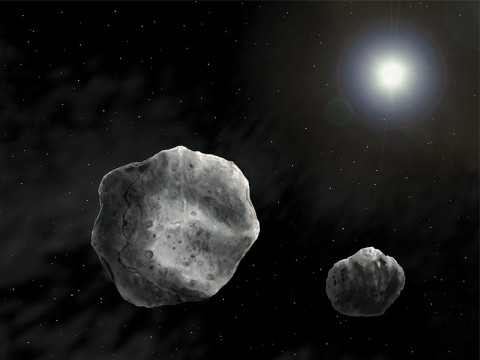 Asteroid 1998 QE2 revealed to be Binary Asteroid. Artist Rendition. (NASA)