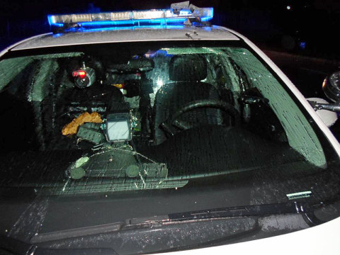 The Clarksville Patrol Car had damage to the windshield, roof and light bar.