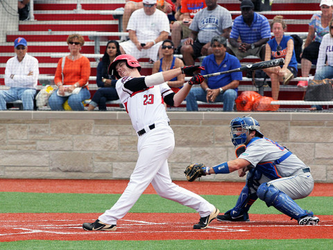 APSU's Michael Davis hit a three-run homer in the bottom of the eighth inning to give the Governors a 4-3 win over third-seeded Florida Gators. Austin Peay Baseball. (Lisa Kemmer - Clarksville Sports Network) APSU's Michael Davis hit a three-run homer in the bottom of the eighth inning to give the Governors a 4-3 win over third-seeded Florida Gators. Austin Peay Baseball. (Lisa Kemmer - Clarksville Sports Network)