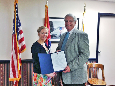 Montgomery County proclamation signed by Mayor Carolyn Bowers; Williamson County Mayor Rogers Anderson presents proclamation to Mandy Joyce of the American Heart Association