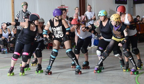 Clarksville Brawling Beauties roller derby bout at the Clarksville Speedway.