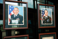 Sgt. Jose L. Orozco (left), and Spc. Jonathan D. Gragert were named Non-Commissioned Officer and Soldier of the Year during a ceremony, June 3, at Fort Campbell, KY, and their pictures hang in the atrium of the 101st Airborne Division (Air Assault) headquarters building. (Sgt. David Hodge, 101st Airborne Division)