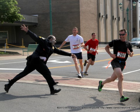 Clarksville Police Officer Sgt. Steve Warren who was on hand at representing the undead boys in blue chases after some of the survivors