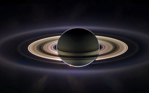 This simulated view from NASA's Cassini spacecraft shows the expected positions of Saturn and Earth on July 19, 2013, around the time Cassini will take Earth's picture. Cassini will be about 898 million miles (1.44 billion kilometers) away from Earth at the time. That distance is nearly 10 times the distance from the sun to Earth. (Image credit: NASA/JPL-Caltech)