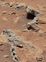 NASA’s Curiosity rover found evidence for an ancient, flowing stream on Mars at a few sites, including the rock outcrop pictured here, which the science team has named “Hottah” after Hottah Lake in Canada’s Northwest Territories.  (Image credit: NASA/JPL-Caltech/MSSS)