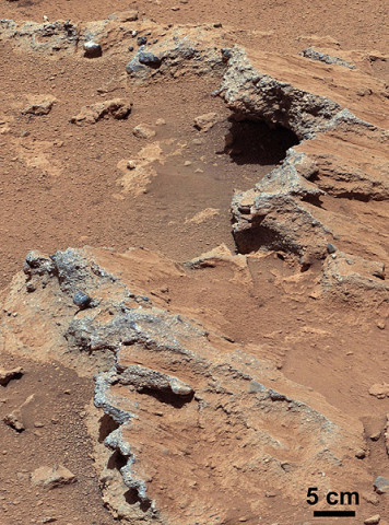 NASA's Curiosity rover found evidence for an ancient, flowing stream on Mars at a few sites, including the rock outcrop pictured here, which the science team has named "Hottah" after Hottah Lake in Canada's Northwest Territories.  (Image credit: NASA/JPL-Caltech/MSSS)