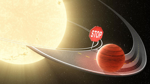 Researchers using data from NASA's Kepler space telescope have shown that migrating planets stop their inward journey before reaching their stars, as illustrated in this artist's concept. Jupiter-like planets, called "hot Jupiters" are known to migrate from their star's frigid outer reaches in toward the star and its blistering heat. Dozens of hot Jupiters have been discovered orbiting closely to their stars, whipping around in just days. (Image credit: NASA/JPL-Caltech)