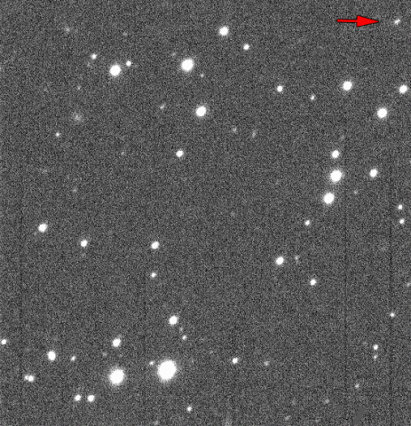 Asteroid 2013 MZ5 as seen by the University of Hawaii's PanSTARR-1 telescope. In this animated gif, the asteroid moves relative to a fixed background of stars. Asteroid 2013 MZ5 is in the right of the first image, towards the top, moving diagonally left/down. (Image credit: PS-1/UH)