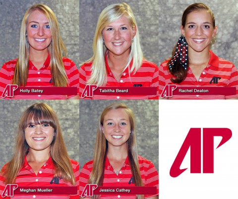 Austin Peay has Five Lady Govs Golfers chosen All-American Scholars. (L to R) Holly Batey, Tabitha Beard, Rachel Deaton, Meghan Mueller and Jessica Cathey.