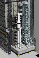 A conceptual look at the future of the VAB configured for processing the Space Launch System heavy-lift rocket. (Image Credit: NASA/Boeing)