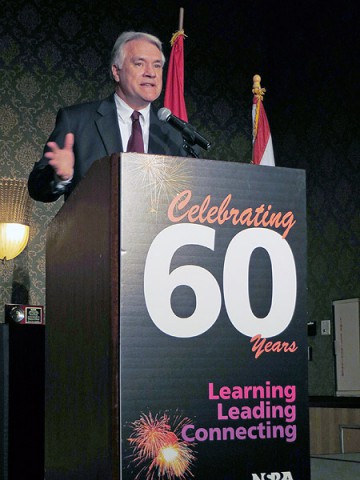 Dr. B.J. Worthington, director of schools for Clarksville-Montgomery County, speaks at the 60th annual seminar of the National School Public Relations Association in San Diego, CA last week. He received the Leadership in Communications Award.