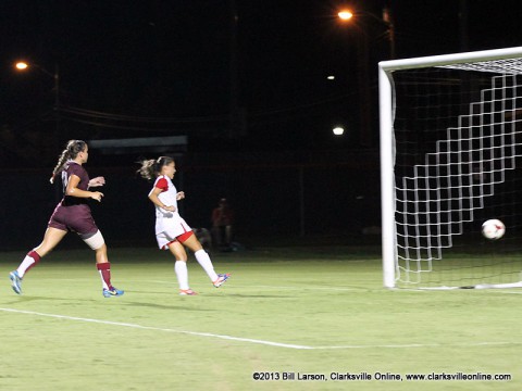 APSU Women's Soccer Tatiana Ariza scoring one of her two goals against Arkansas-Little Rock Friday night. APSU Women's Soccer Tatiana Ariza scoring one of her two goals against Arkansas-Little Rock Friday night.