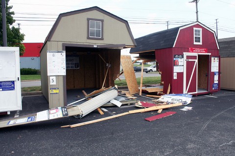 The two out buildings damage by the driver.