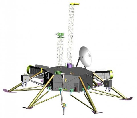 This graphic shows a possible robotic lander for a future mission to Jupiter's moon Europa. Scientists want such a spacecraft equipped with the tools to answer key questions about the moon's composition, geological activity and possibility of hosting liquid water. (Image credit: NASA/JPL-Caltech)