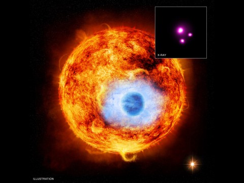 This graphic depicts HD 189733b, the first exoplanet caught passing in front of its parent star in X-rays. (Image Credit: X-ray: NASA/CXC/SAO/K.Poppenhaeger et al; Illustration: NASA)