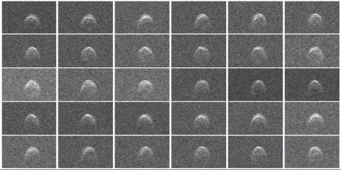 Radar images of asteroid 2005 WK4 were obtained on Aug. 8, 2013. The asteroid is between 660 - 980 feet (200 - 300 meters) in diameter. (Image credit: NASA/JPL-Caltech/GSSR) Radar images of asteroid 2005 WK4 were obtained on Aug. 8, 2013. The asteroid is between 660 - 980 feet (200 - 300 meters) in diameter. (Image credit: NASA/JPL-Caltech/GSSR)
