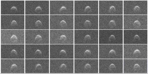 Radar images of asteroid 2005 WK4 were obtained on Aug. 8, 2013. The asteroid is between 660 - 980 feet (200 - 300 meters) in diameter. (Image credit: NASA/JPL-Caltech/GSSR)