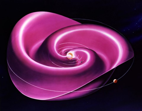 An artist's concept of the heliospheric current sheet, which becomes more wavy when the sun's magnetic field flips.