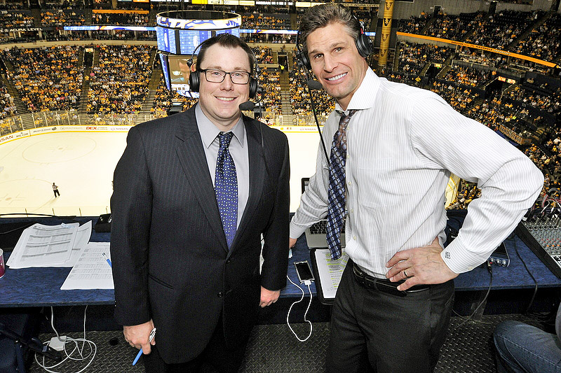 Tom Callahan and Stu Grimson. Nashville Predators Broadcast Team. (Photo provided by Tom Callahan and Nashville Predators)