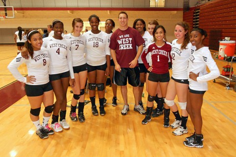 West Creek High School Volleyball celebrates win over Kenwood High School. (Clarksville Sports Network)