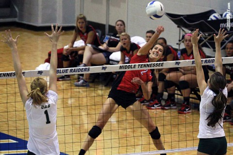 Senior Calyn Hull led the Lady Govs with 13 kills in its loss to UAB, Saturday. (Brittney Sparn - APSU Sports Information)