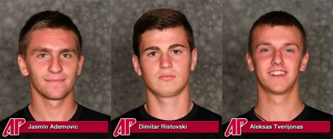 Austin Peay Governors Tennis' Jasmin Ademovic, Dimitar Ristovski and Aleksas Tverijona.