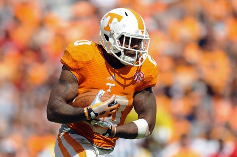 Tennessee Volunteers running back Rajion Neal (20) runs the ball against the South Alabama Jaguars during the second half at Neyland Stadium. Tennessee won 31 to 24. (Randy Sartin-USA TODAY Sports)