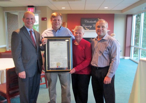 From Left to Right:  State Representative Joe Pitts, Club President, John L. Manning, IV, Board Member – Margaret Jones, and General Manager, Rocky Papachek. 