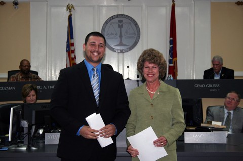 Newly sworn in Ward 1 Councilman Michael McNeill with Clarksville Mayor Kim McMillan.