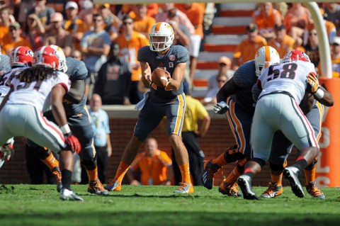 Tennessee Volunteers quarterback Justin Worley (14) during the first quarter against the Georgia Bulldogs at Neyland Stadium. (Randy Sartin-USA TODAY Sports)