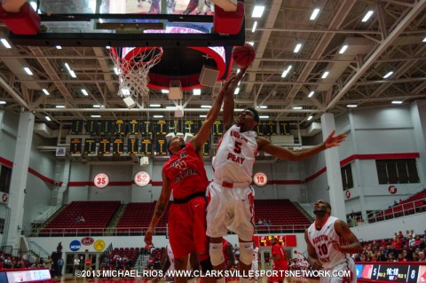 APSU's Chris Horton takes the ball to the basket against Central Missouri.