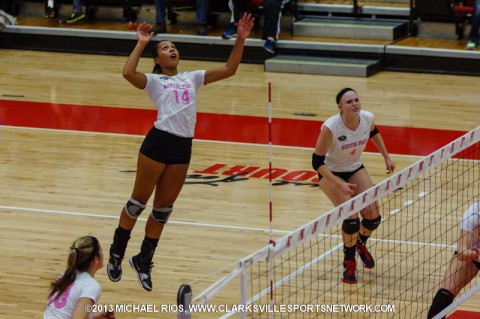 Junior Jada Stotts had 13 kills for Austin Peay. APSU Women's Volleyball.