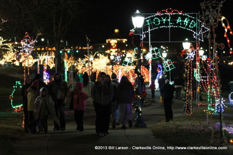 Visitors enjoy the 1,000,000 lights illuminating McGregor Park in Historic Downtown Clarksville, Tennessee