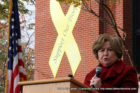 Montgomery County Mayor Carolyn Bowers addressing the crowd