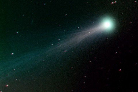 Comet ISON photographed on November 15th by amateur astronomer Mike Hankey of Auberry, California. The comet's bright head and riotous tail are consequences of an outburst on November 13th-14th that significantly boosted the comet's level of activity.