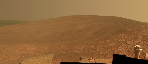 This scene shows the "Murray Ridge" portion of the western rim of Endeavour Crater on Mars. The ridge is the NASA's Mars Exploration Rover Opportunity's work area for the rover's sixth Martian winter. (NASA/JPL-Caltech/Cornell/ASU) This scene shows the "Murray Ridge" portion of the western rim of Endeavour Crater on Mars. The ridge is the NASA's Mars Exploration Rover Opportunity's work area for the rover's sixth Martian winter. (NASA/JPL-Caltech/Cornell/ASU)