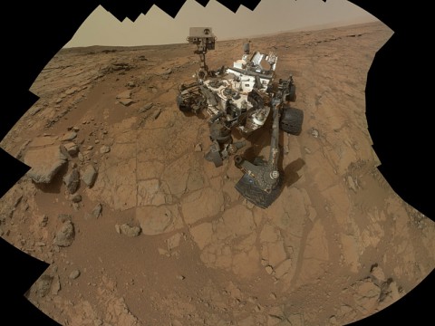 This self-portrait of NASA's Mars rover Curiosity combines 66 exposures taken by the rover's Mars Hand Lens Imager (MAHLI) during the 177th Martian day, or sol, of Curiosity's work on Mars (Feb. 3, 2013). (NASA/JPL-Caltech/MSSS)