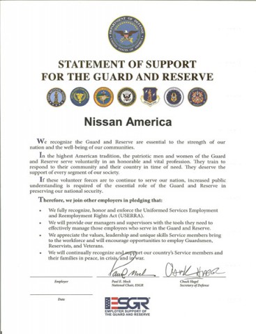 The Statement of Support prior to being signed by Nissan America. The Statement of Support prior to being signed by Nissan America.