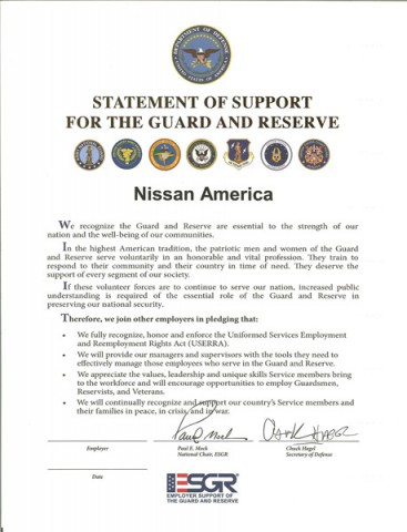 The Statement of Support prior to being signed by Nissan America.