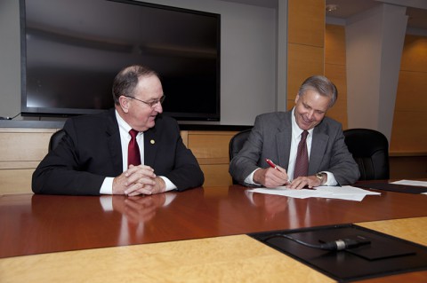 FHU President Joe Wiley (L) and Jackson Foundation President Doug Jackson. FHU President Joe Wiley (L) and Jackson Foundation President Doug Jackson.