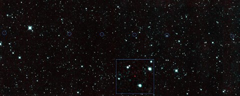 The six red dots in this composite picture indicate the location of the first new near-Earth asteroid seen by NASA's Near-Earth Object Wide-field Infrared Survey Explorer (NEOWISE) since the spacecraft came out of hibernation in December 2013. The asteroid, called 2013 YP139, is the first of hundreds of space-rock discoveries expected during its renewed mission. The inset shows a zoomed-in view of one of the detections of 2013 YP139. (NASA/JPL-Caltech) The six red dots in this composite picture indicate the location of the first new near-Earth asteroid seen by NASA's Near-Earth Object Wide-field Infrared Survey Explorer (NEOWISE) since the spacecraft came out of hibernation in December 2013. The asteroid, called 2013 YP139, is the first of hundreds of space-rock discoveries expected during its renewed mission. The inset shows a zoomed-in view of one of the detections of 2013 YP139. (NASA/JPL-Caltech)