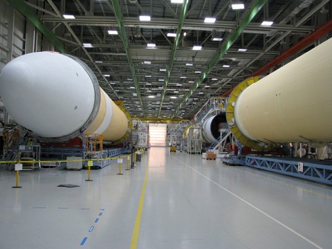The Delta IV Heavy Lift rocket that will be used for Orion’s first mission, Exploration Flight Test-1, is in the final assembly area at United Launch Alliance’s factory in Decatur, AL. (NASA) The Delta IV Heavy Lift rocket that will be used for Orion’s first mission, Exploration Flight Test-1, is in the final assembly area at United Launch Alliance’s factory in Decatur, AL. (NASA)
