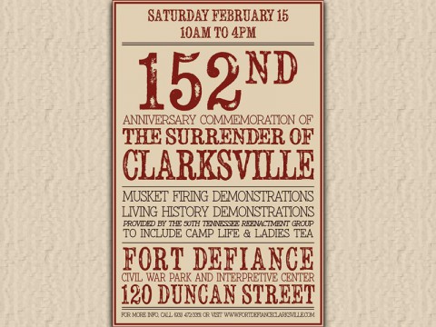 152nd Anniversary of the Surrender of Clarksville to be commemorated at Fort Defiance Interpretive Center